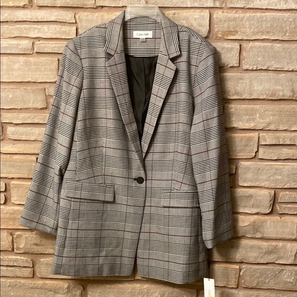 Calvin Klein Gray Blazer with Tailored Fit and Notched Lapel - Picture 2 of 11